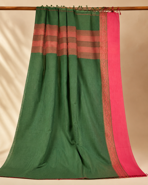 Premium Handwoven Green & Red Traditional Saree with Designer Border