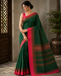 Premium Handwoven Green & Red Traditional Saree with Designer Border